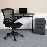 Flash Furniture BLN-NAN21APX5L-BK-GG Work From Home Kit - Adjustable Computer Desk, Ergonomic Mesh Office Chair and Locking Mobile Filing Cabinet with Inset Handles
